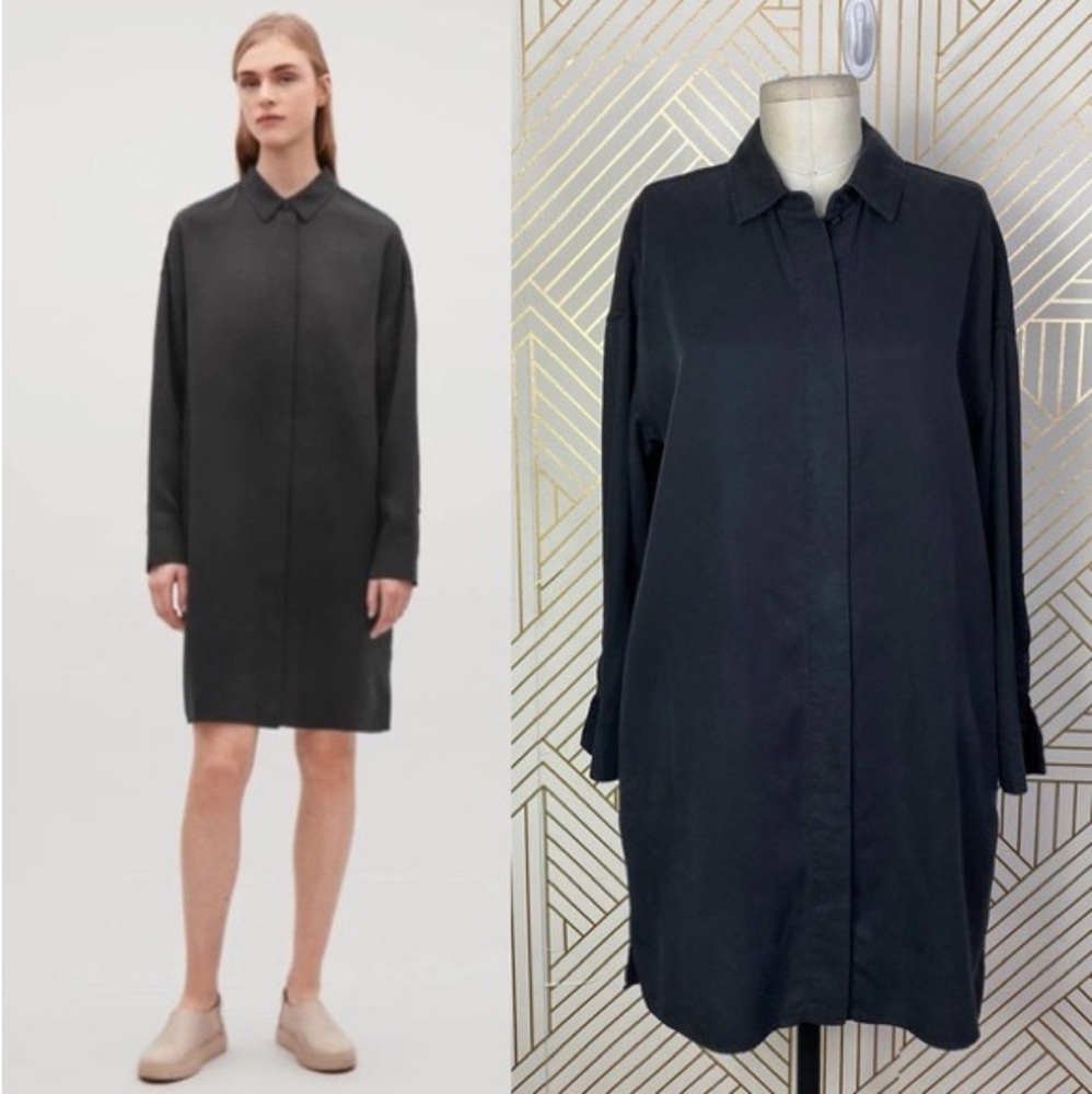 COS Oversized Shirt Dress Long Sleeve Pockets Size 12